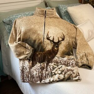 Woman’s Beige Deer Print Sweater Jacket